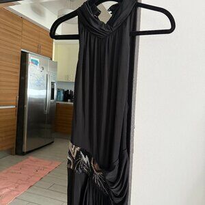 Black embroidered backless dress